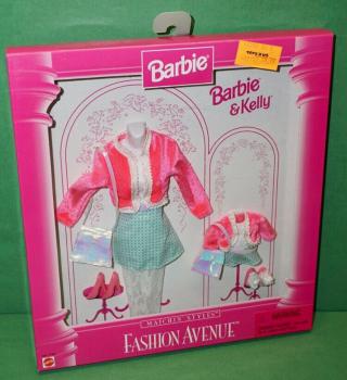 Mattel - Barbie - Fashion Avenue - Matchin' Styles - Barbie & Kelly - Green/Pink - Outfit